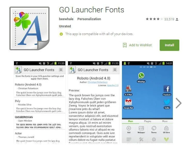 GO Launcher Fonts Android