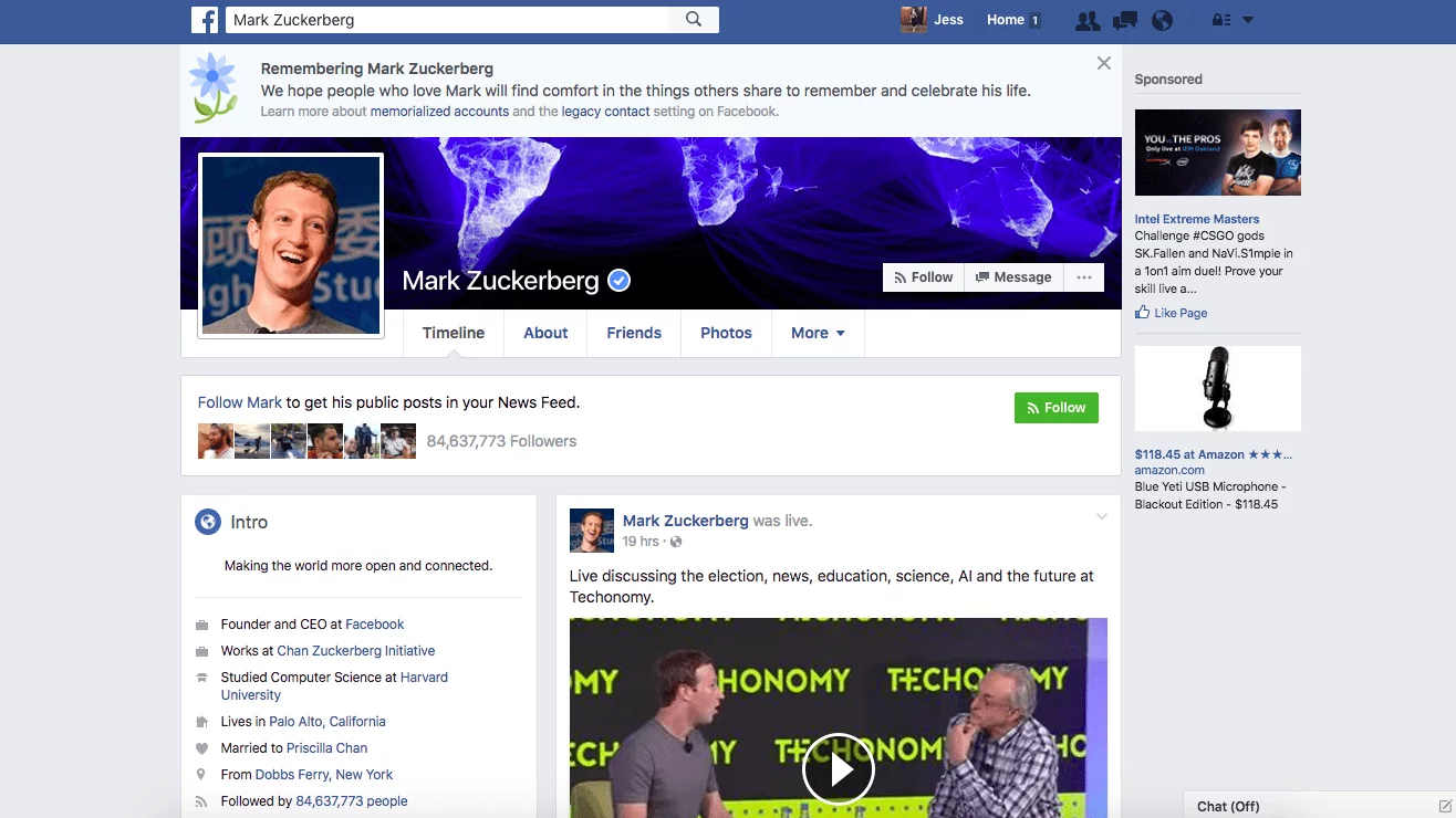 Facebook Bug mark zuckberg reported dead