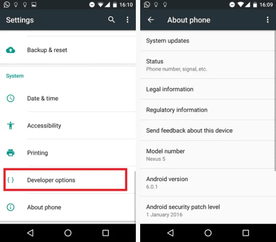 Developer mode option Android enable it