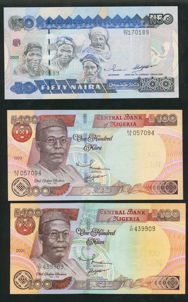 Nigeria P27d P28aP28c 50 Naira 100 Naira UNC 1 From cowries to naira: the evolution of the Nigerian currency (1700 till date)