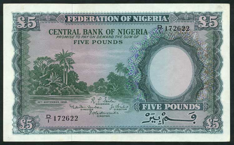 Nigeria P5 5 Pounds EF From cowries to naira: the evolution of the Nigerian currency (1700 till date)