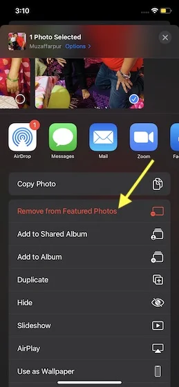 Tap on Remove from featured photos 9 hidden iphone hacks you probably didn't know
