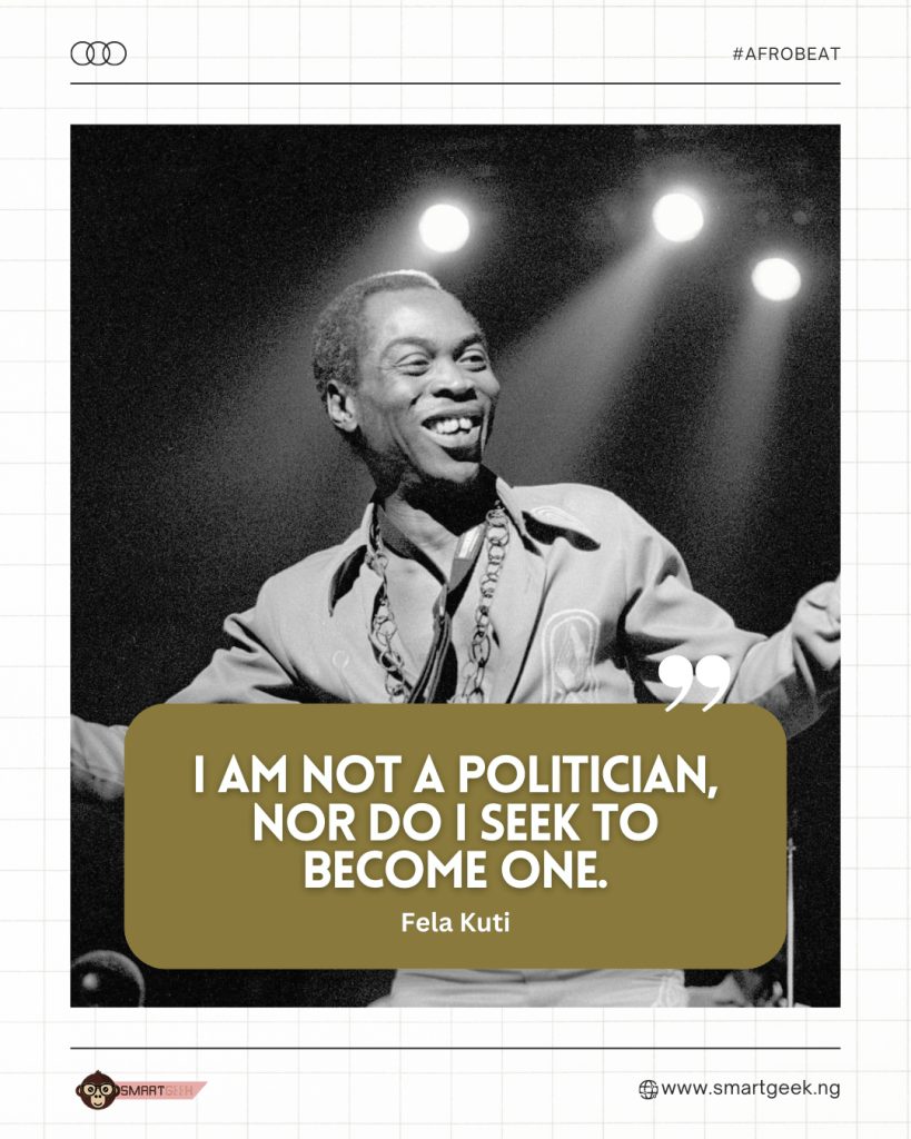 Fela Kuti, renowned musician, using his music to express powerful political beliefs and ignite social change.