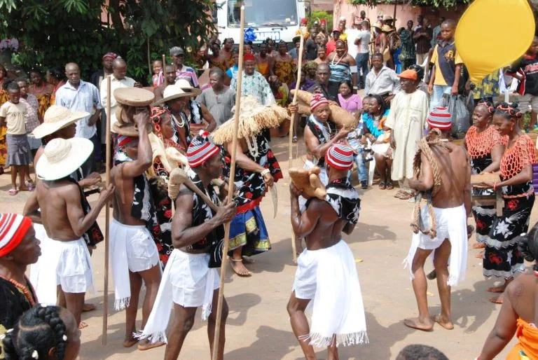 Top 8 Traditional Festivals in Igbo Land: Igbo people celebrating the New Yam Festival with colorful costumes, dancing, and traditional rituals
