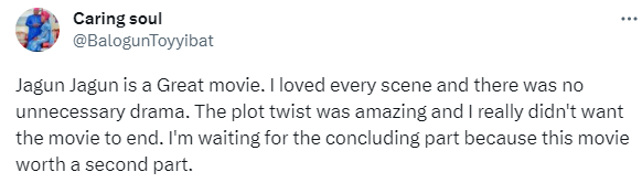 A tweet praising the movie.
